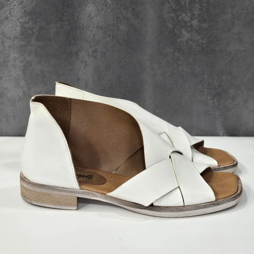 Free People Sun Valley Sandal Womens 38 US 8 White Leather Square Toe Flat Slide