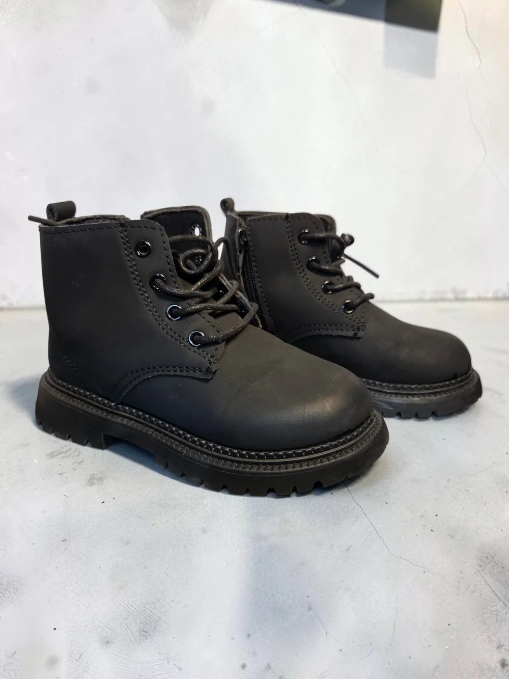 Kids Black Lace-Up Combat Boots **