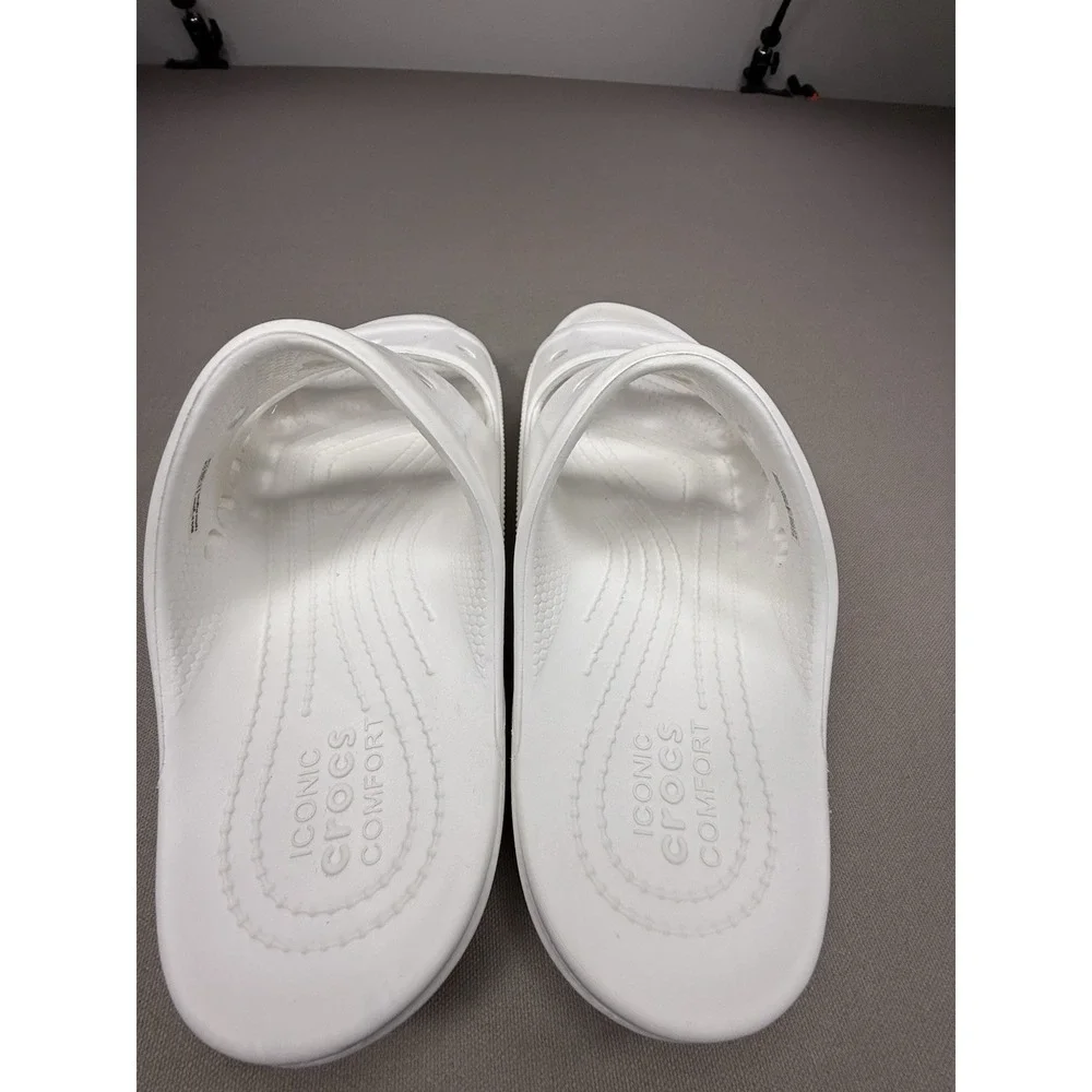 Crocs Slides Women's 9 Iconic Comfort White Sandals Men 7 Outdoor Summer Water