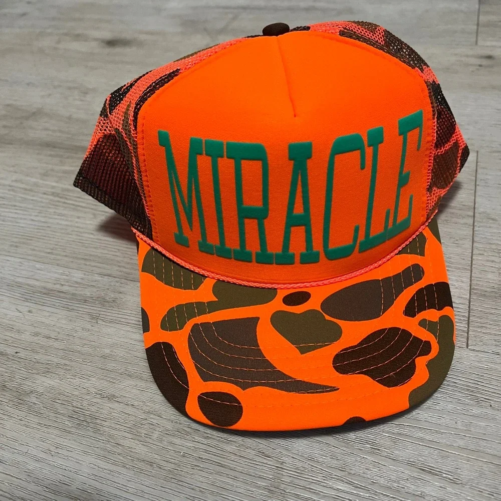 Miracle Trucker Hat Camo Hunting Cap Miracle‎ Patch Orange Mesh Back