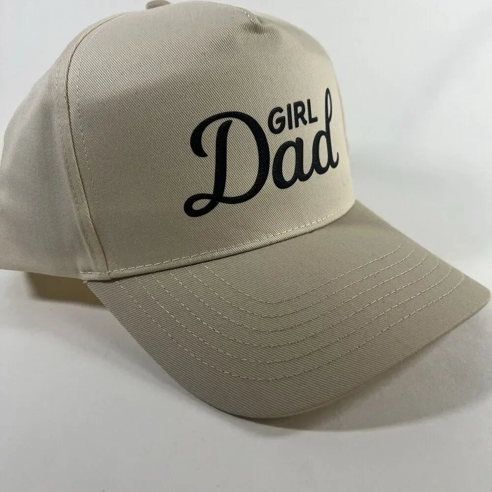 GIRL DAD Printed Five Panel Trucker Hat Two Tone Khaki/Tan