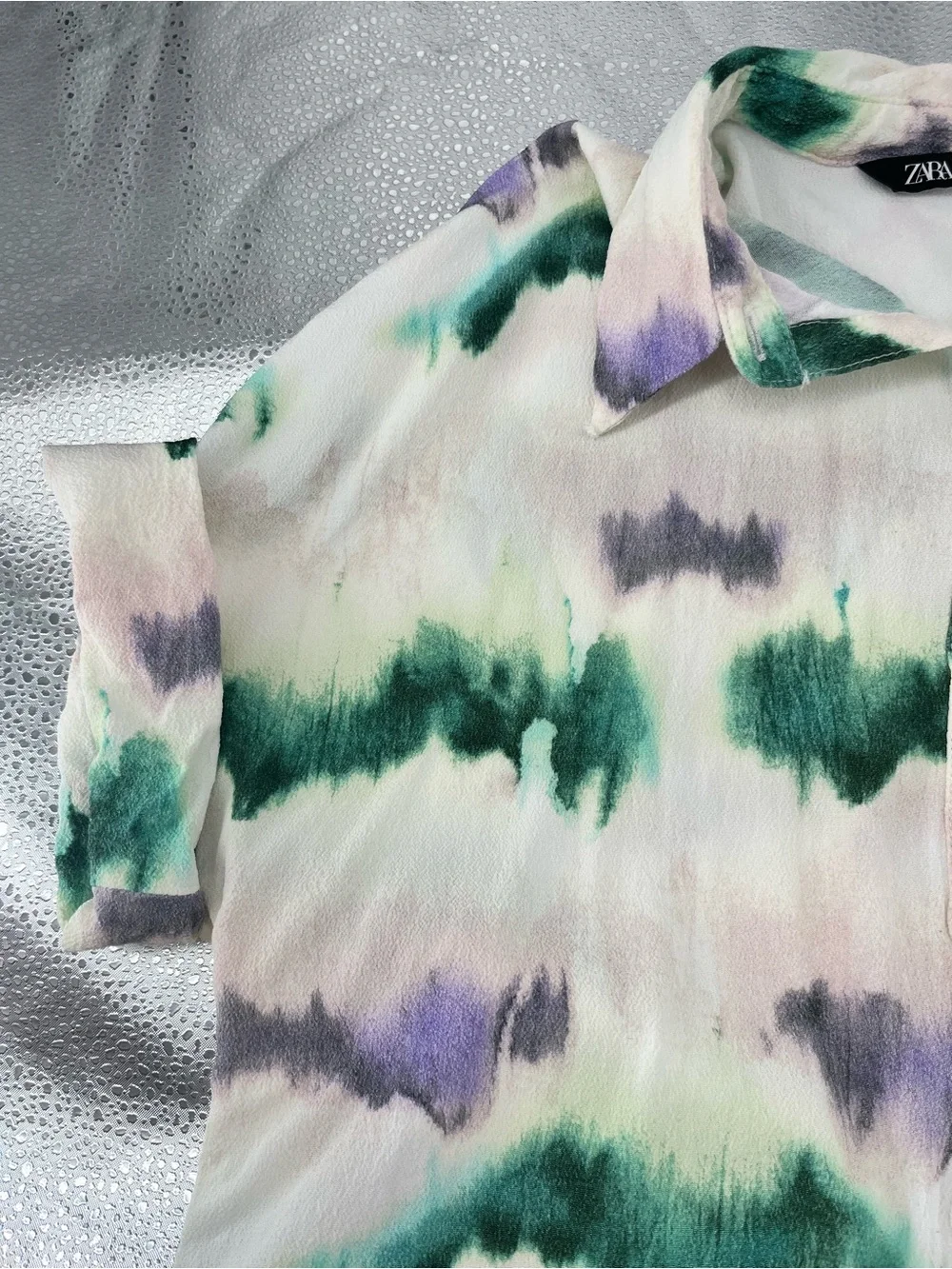Zara Tie-Dye Matching Set Button-Down Shirt Breathable Elastic Waist Shorts XS