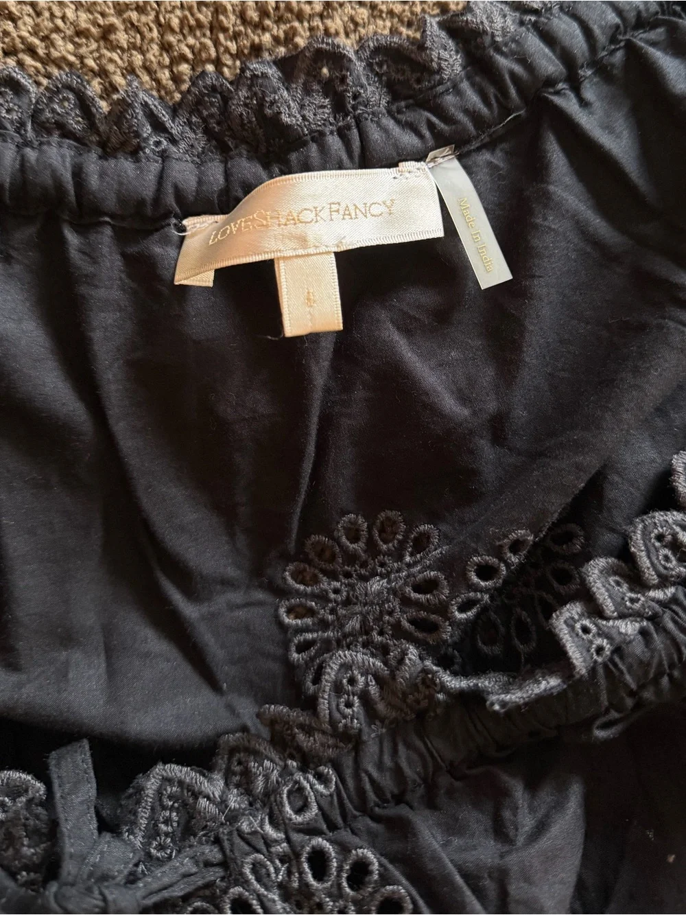 LoveShackFancy Eyelet Button-Front Puff Sleeve Top