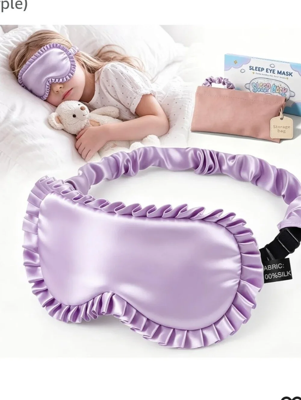 Purple Kids Silk Sleep Mask, 22 Momme 100% Mulberry Silk Eye Mask