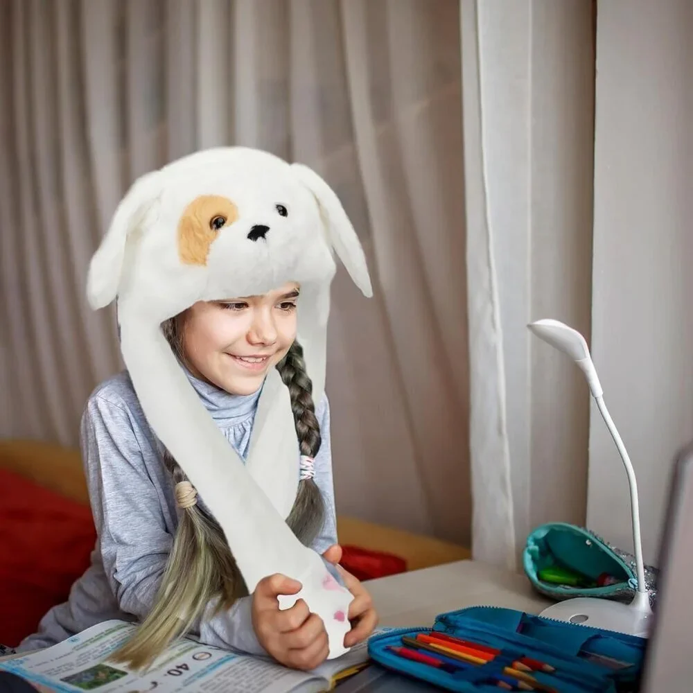 Kids Puppy Animal Hat with Ears Moving Jumping Pop Up Beating Plush Holiday