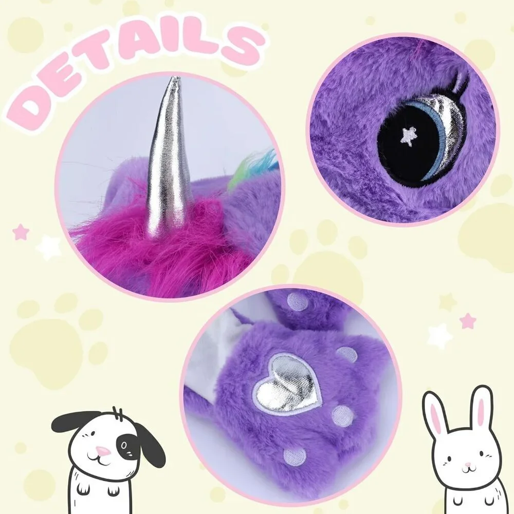 Kids Unicorn pueple Animal Hat with Ears Moving Jumping Pop Up Beating Plush