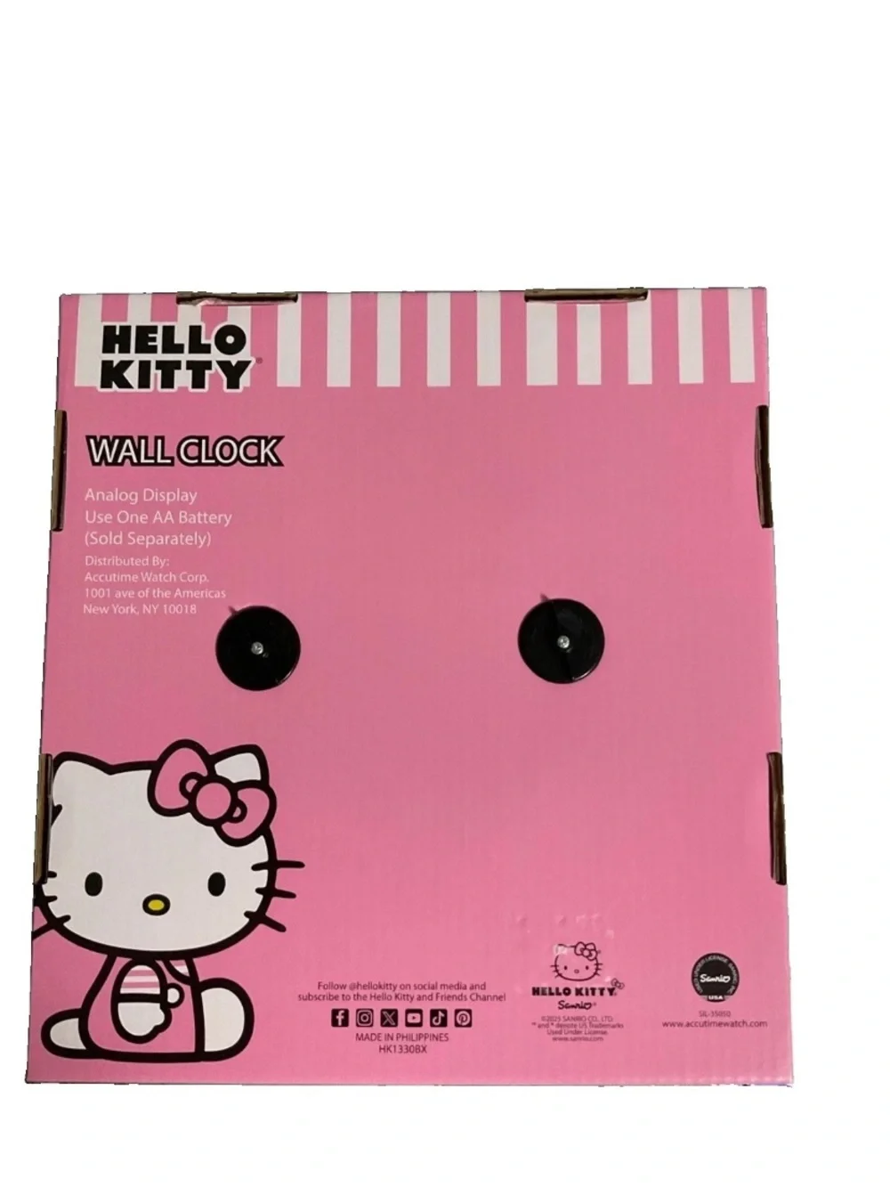 Hello Kitty Hot Pink Character Wall Analog Battery Operated Round Clock