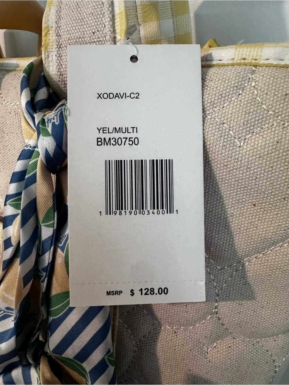 Betsey Johnson Cream Tote with Yellow Lemon Appliqué and Blue-Striped Scarf