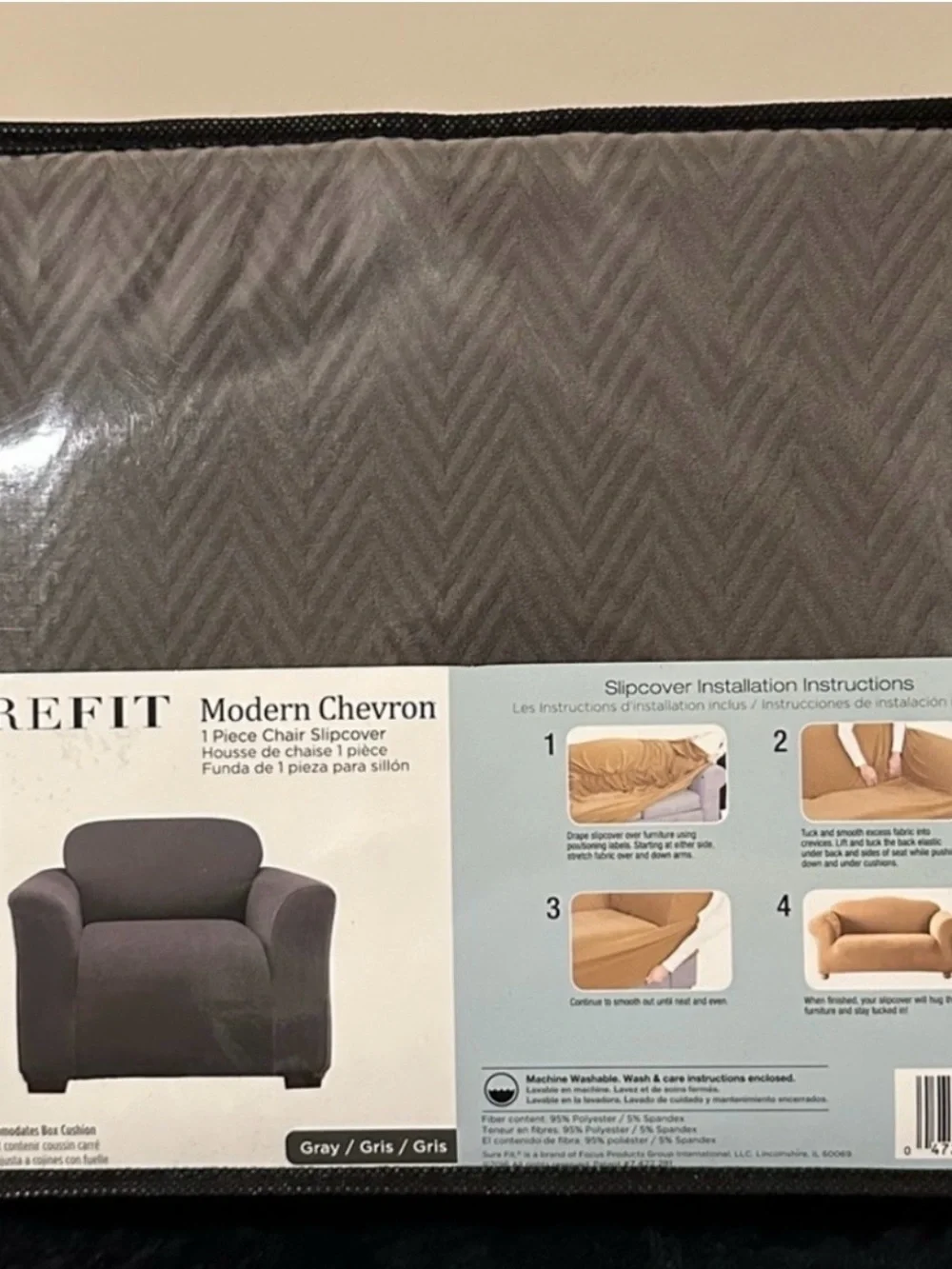 Surefit Modern Chevron 1 Piece Gray Chair Slipcover~NEW!