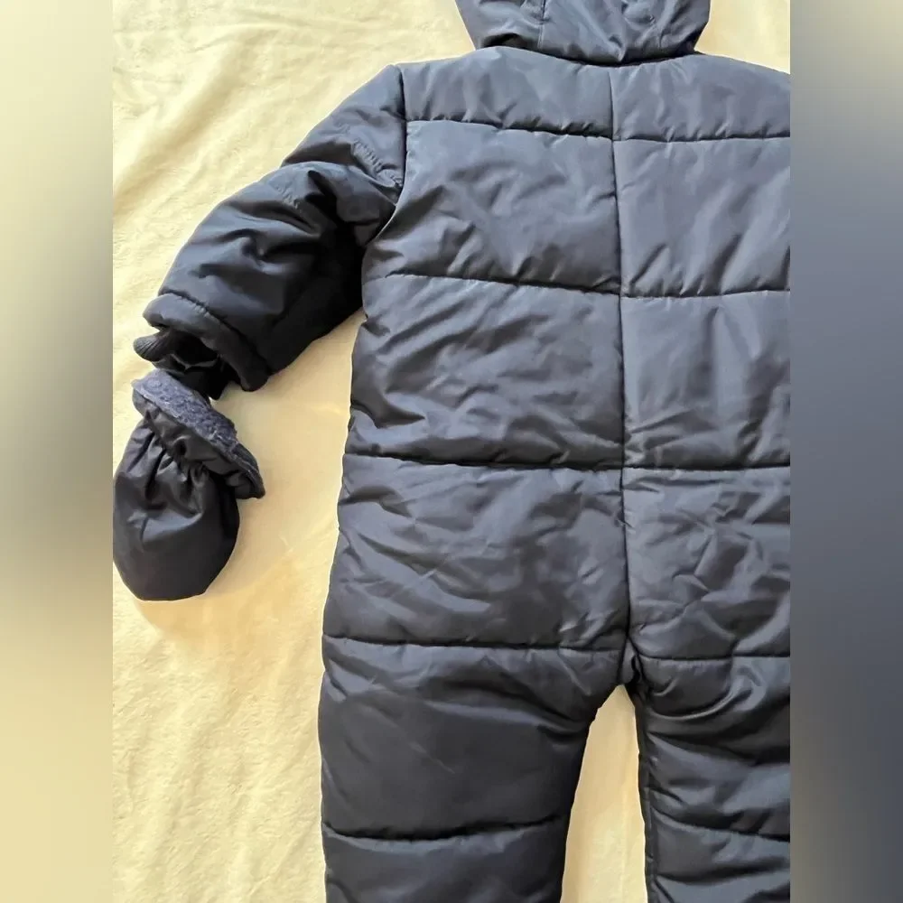 Children’s Place Navy Blue Infant Baby One Piece Snowsuit & Mittens 6-9 Months