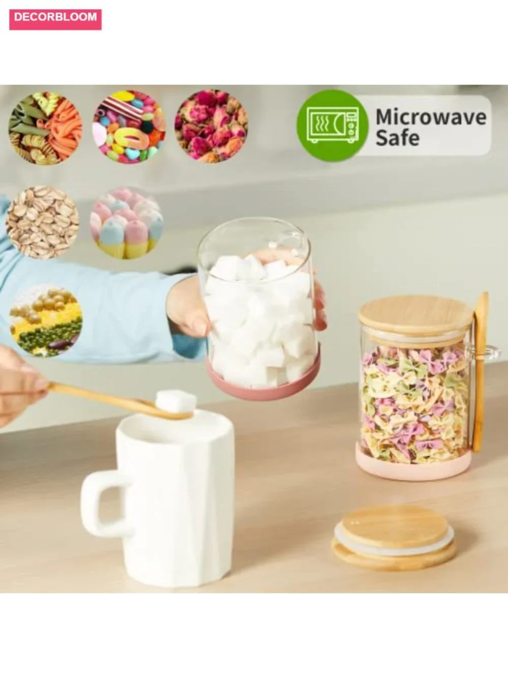 Set of 4 Airtight Glass Jars with Bamboo Lids & Spoons, Food Storage Canisters