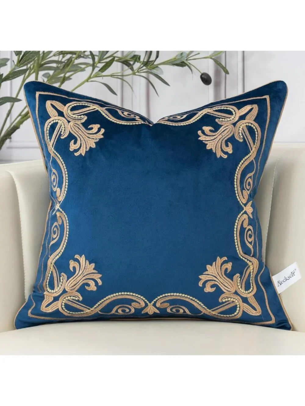 Luxurious 18x18 Floral Velvet Pillow Cover, Embroidered Throw for Couch
