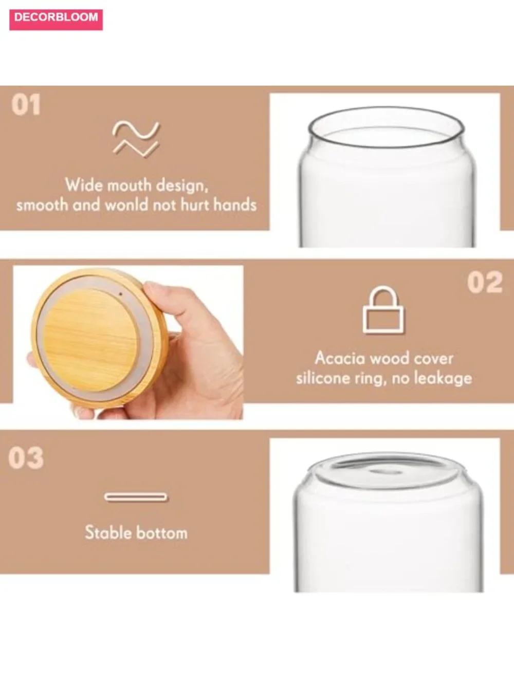 16 Pack Glass Canister Set, 17 oz Food Storage Jars with Bamboo Airtight Lids
