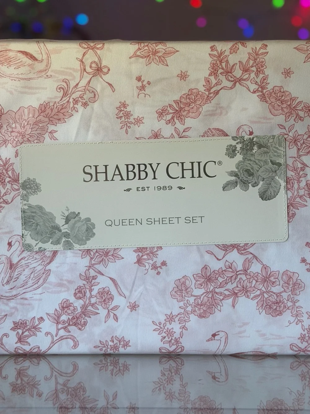 Shabby Chic king Sheet Set Pink White Swan Toile Floral 4 Piece Microfiber NEW