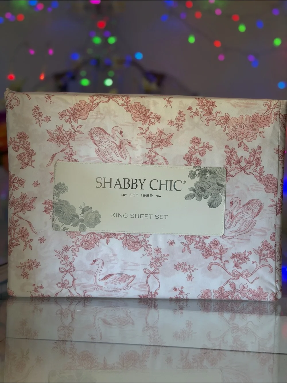 Shabby Chic king Sheet Set Pink White Swan Toile Floral 4 Piece Microfiber NEW