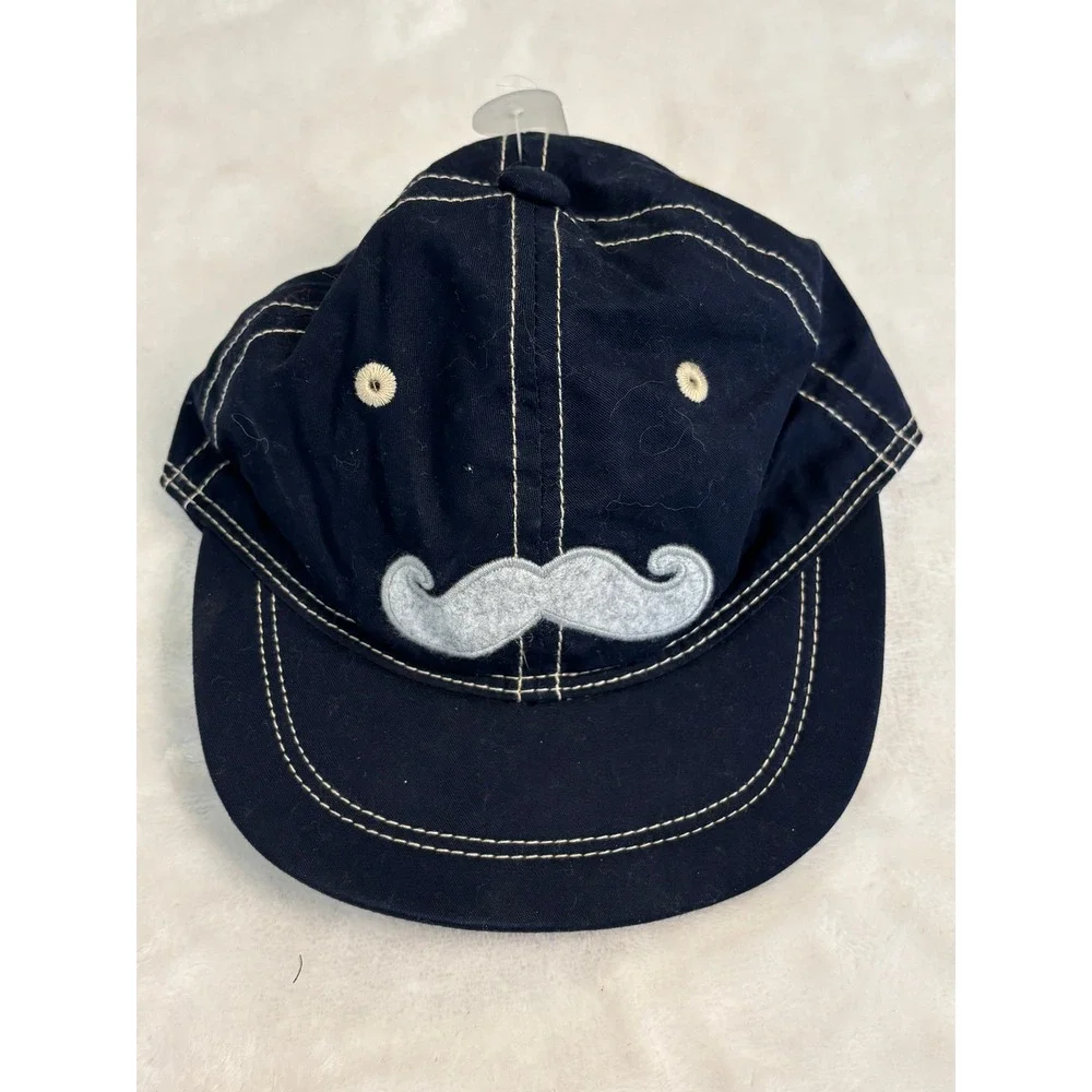 BabyGap Navy Blue Mustache Embroidered Baseball Cap Hat 6-12 Months‎ NWT