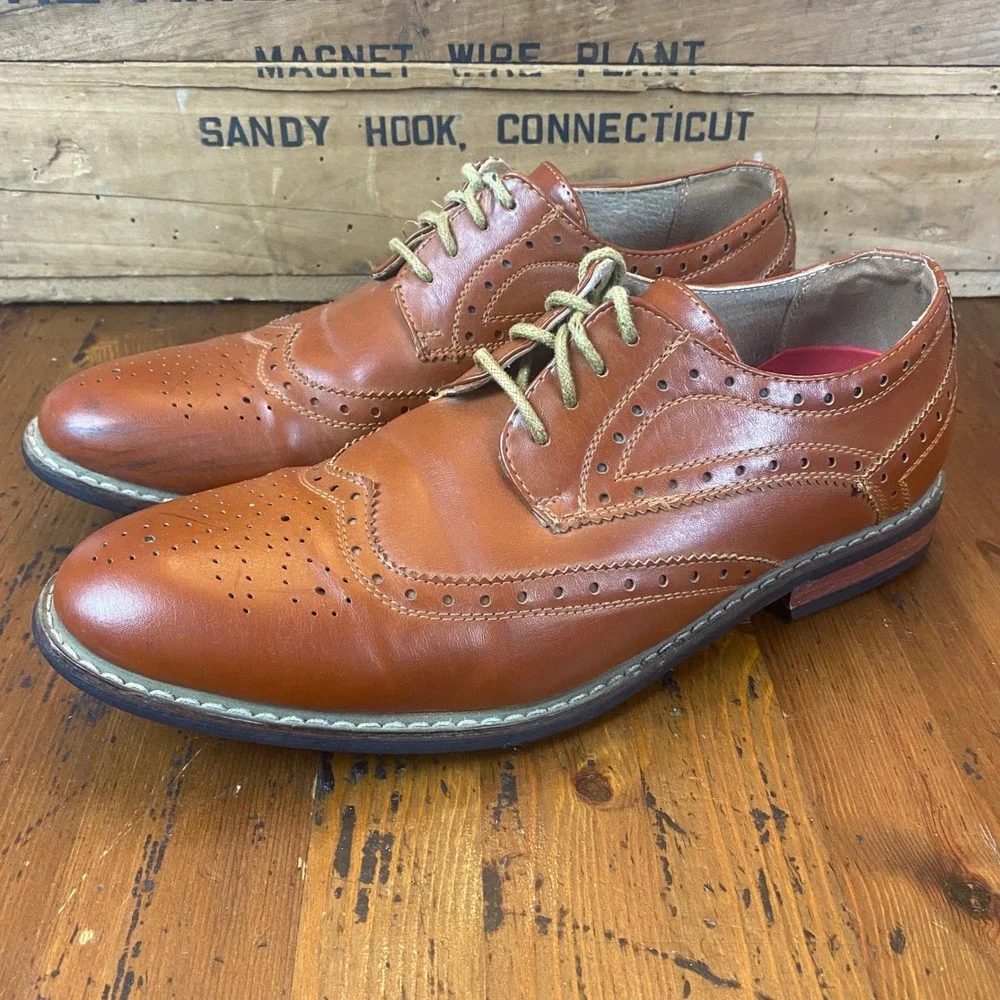 Bruno Marc Prince 03 Mens Size‎ 7.5 Brown Leather Wingtip Oxford Brogue Shoes