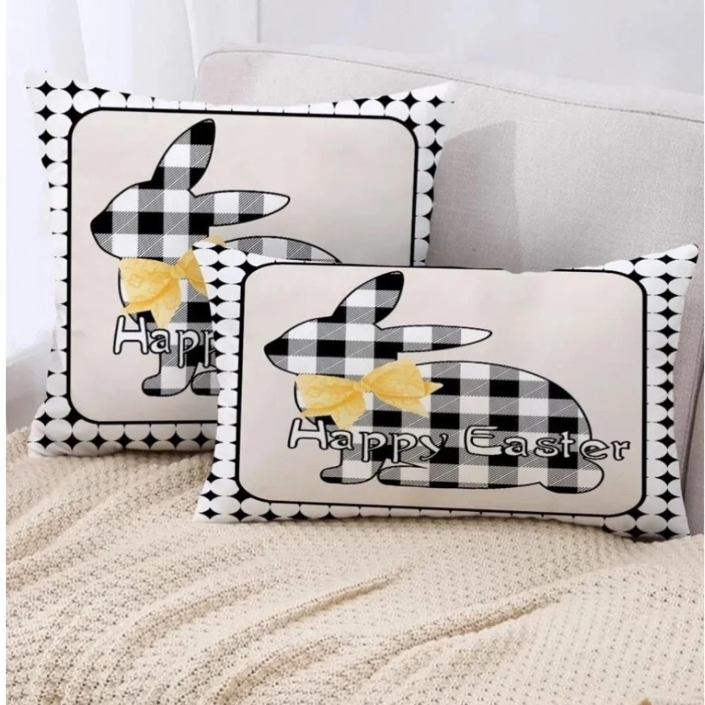 Easter Pillow Cover Buffalo Check Bunny Plaid Zipper Closure 19.68 X 11.8 in