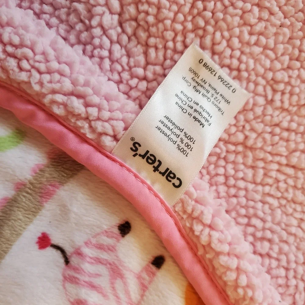 Carters Pink Safari Jungle Jill‎ Baby Blanket Zebra Monkey Giraffe Sherpa Vtg