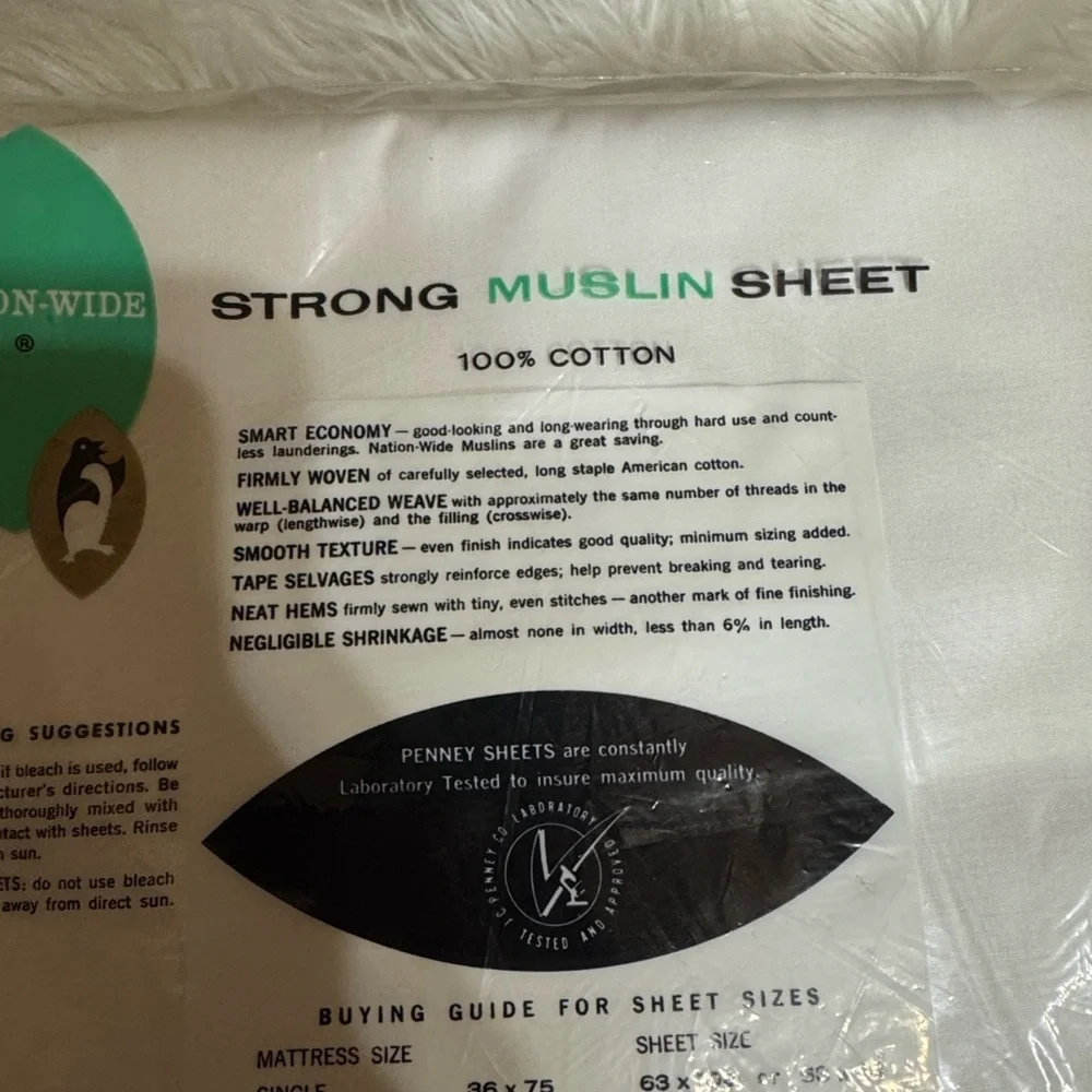 Vintage Penney’s Nation-Wide Strong Muslin 100% cotton sheet White New