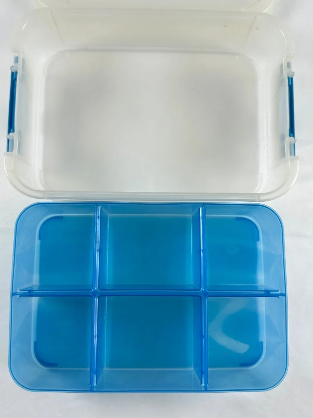 Sterilite Storage Container with Blue Removable Tray, Locking Lid with Handle.