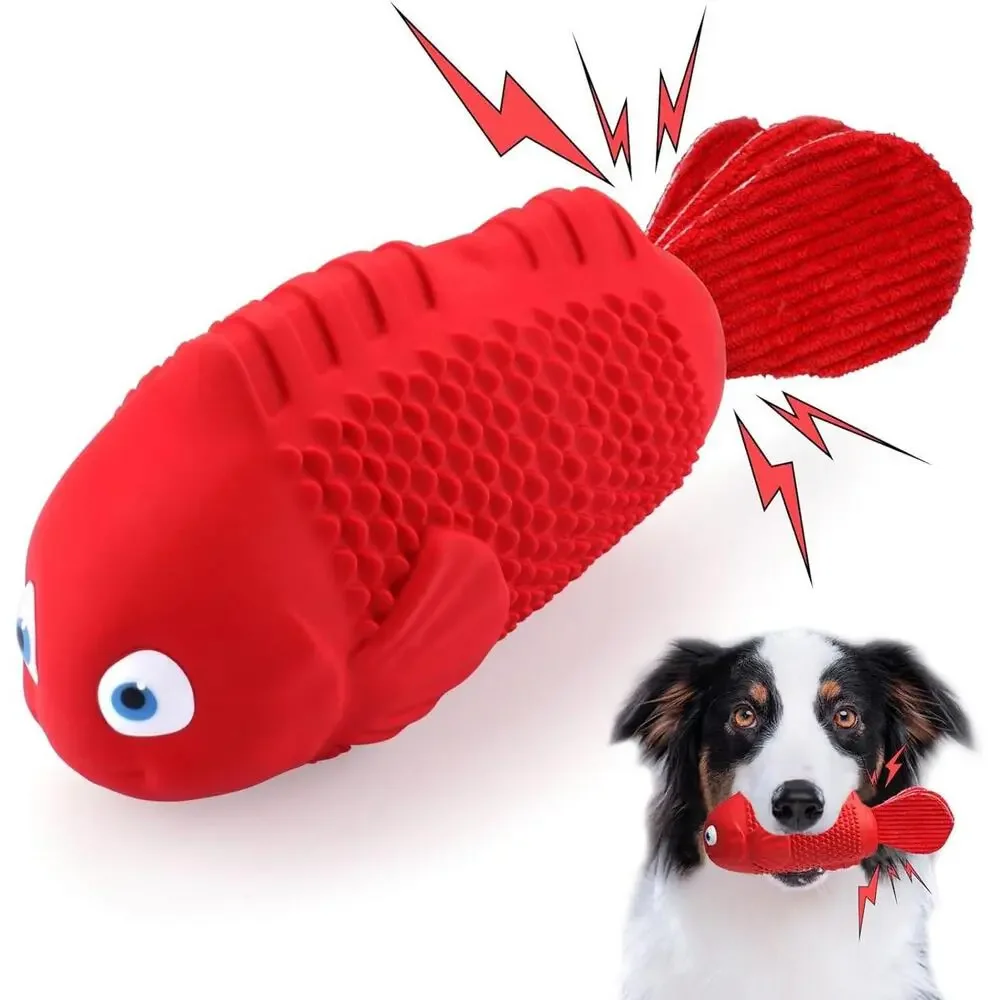 Durable Red Fish-Shaped Squeaky‎ Dog Toy for Chewing and Training