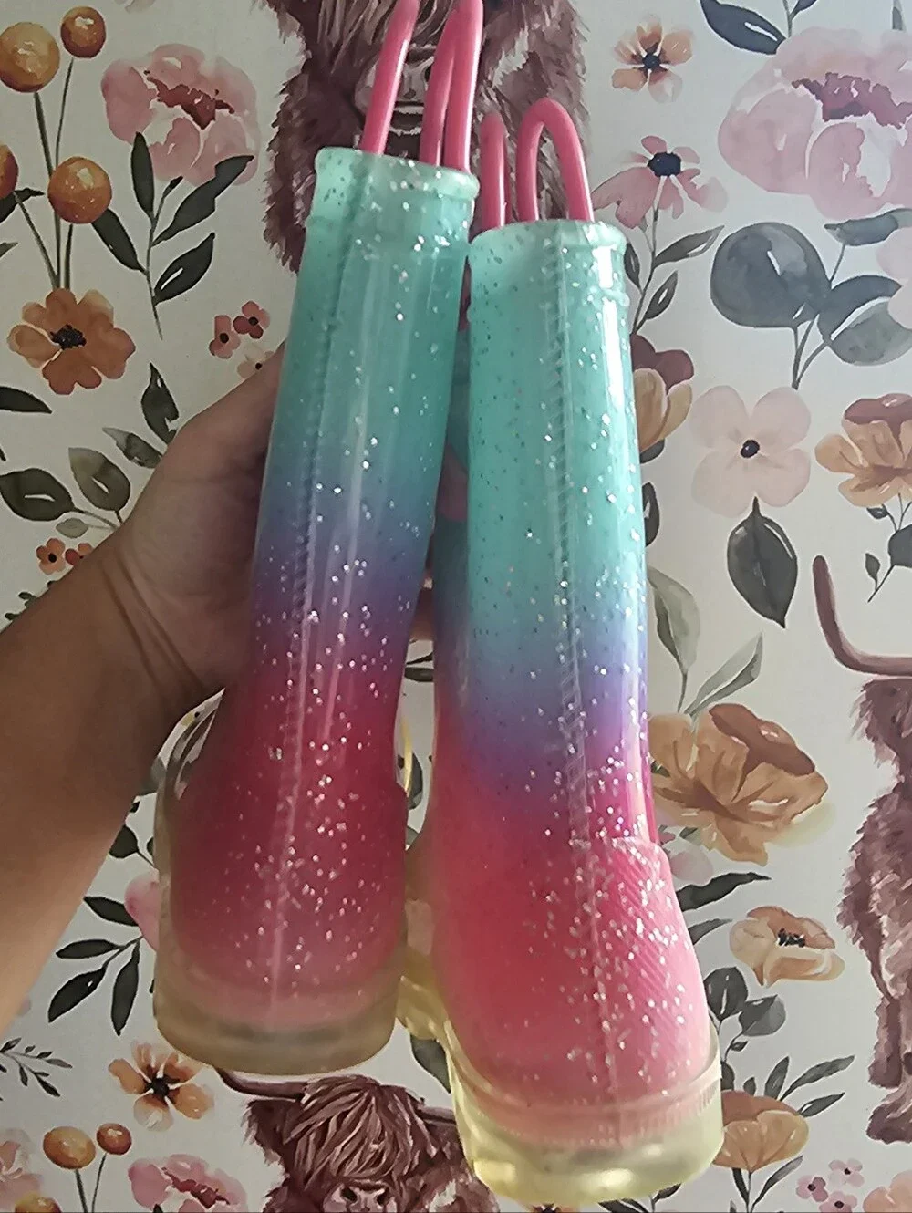 Kids Light-Up Rainbow Ombre Rain Boots - Pink Handles