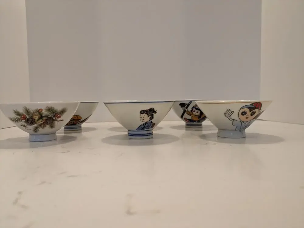 Chinese Rice Bowls Unique Characters Set Of 6. Like Anime Characters.