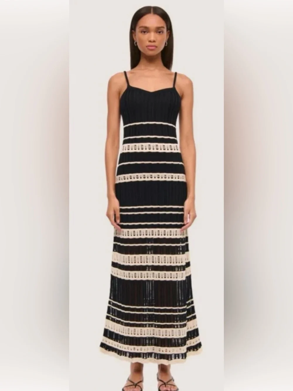 Abercrombie & Fitch Crochet Style Maxi Dress sz Medium Tall Black White