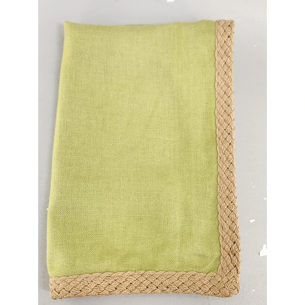 Pottery Barn Pillow Cover 16x26 Green Linen Braided Jute Trim Zip Close Coastal