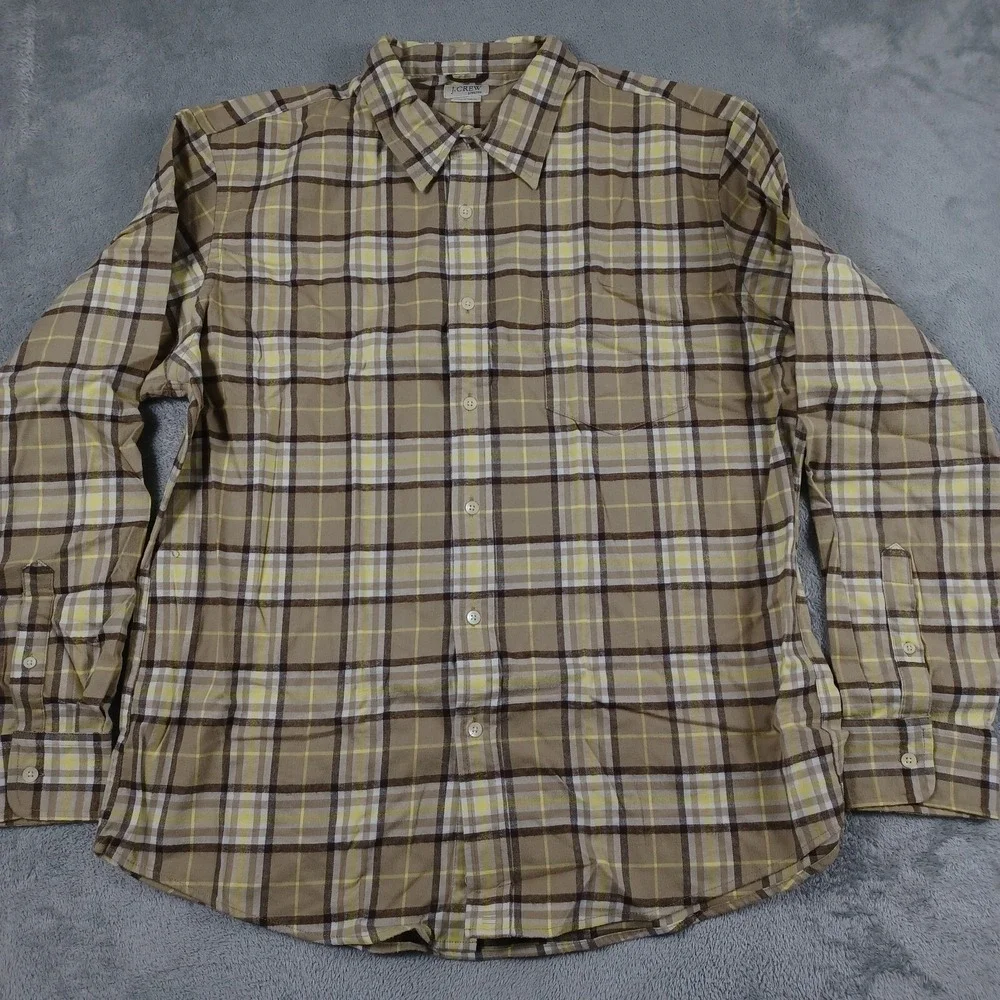 J Crew Shirt Mens XL Brown Plaid FLannel PReppy Button‎ Up Cotton Blend