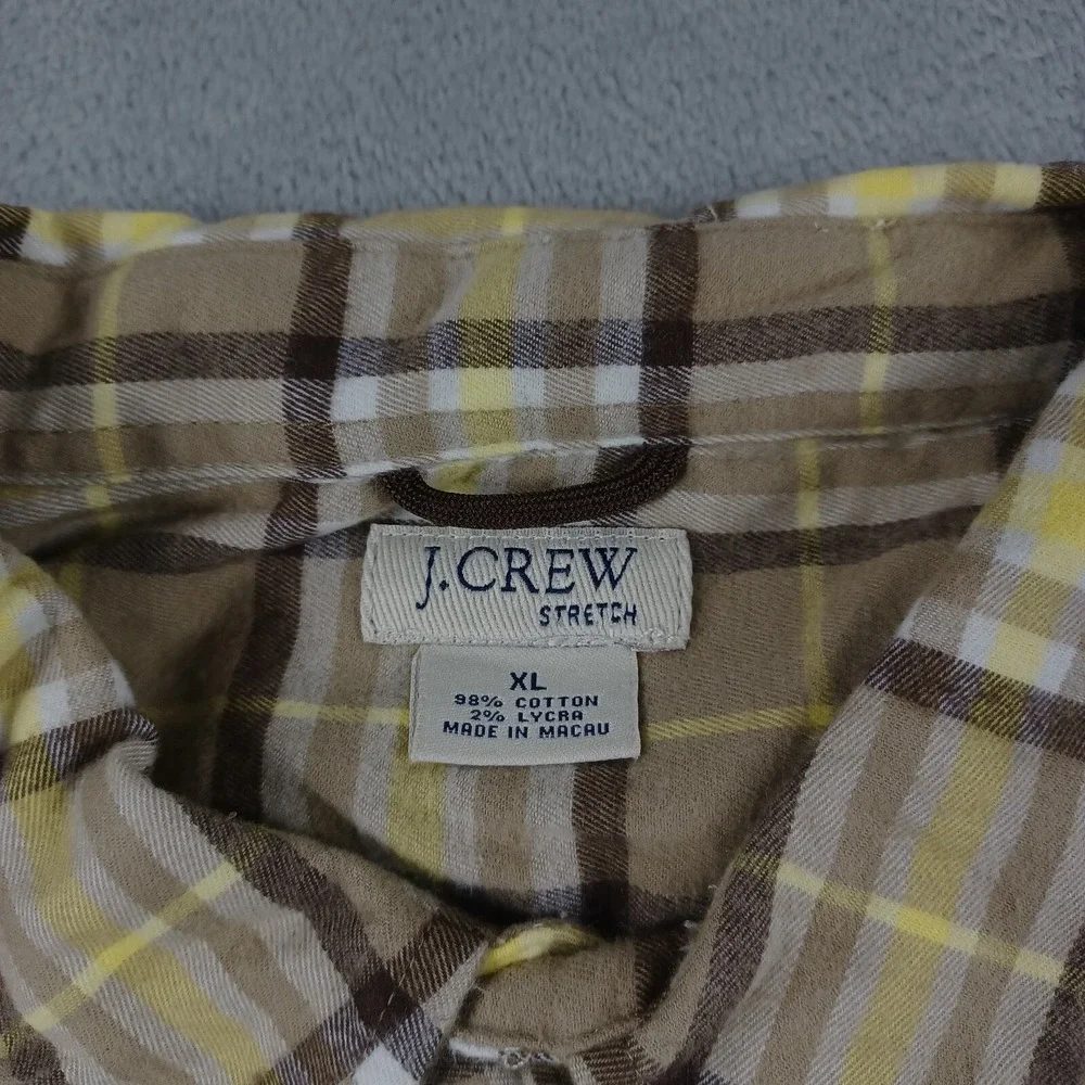 J Crew Shirt Mens XL Brown Plaid FLannel PReppy Button‎ Up Cotton Blend