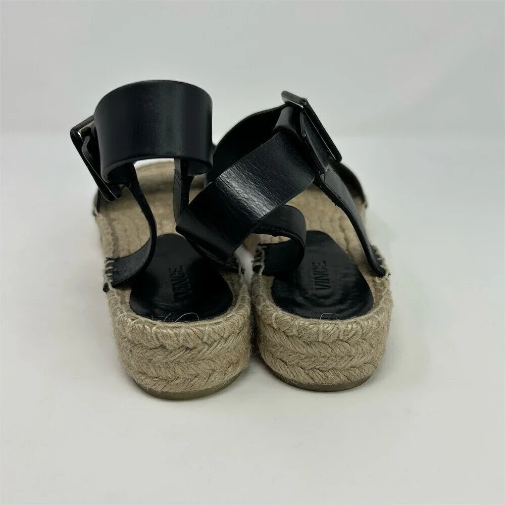 Vince Edie Platform Espadrille Sandals Womens Black Ankle Strap Buckle Size 10