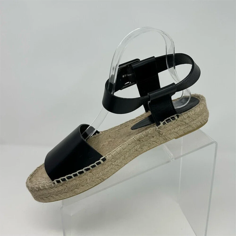 Vince Edie Platform Espadrille Sandals Womens Black Ankle Strap Buckle Size 10