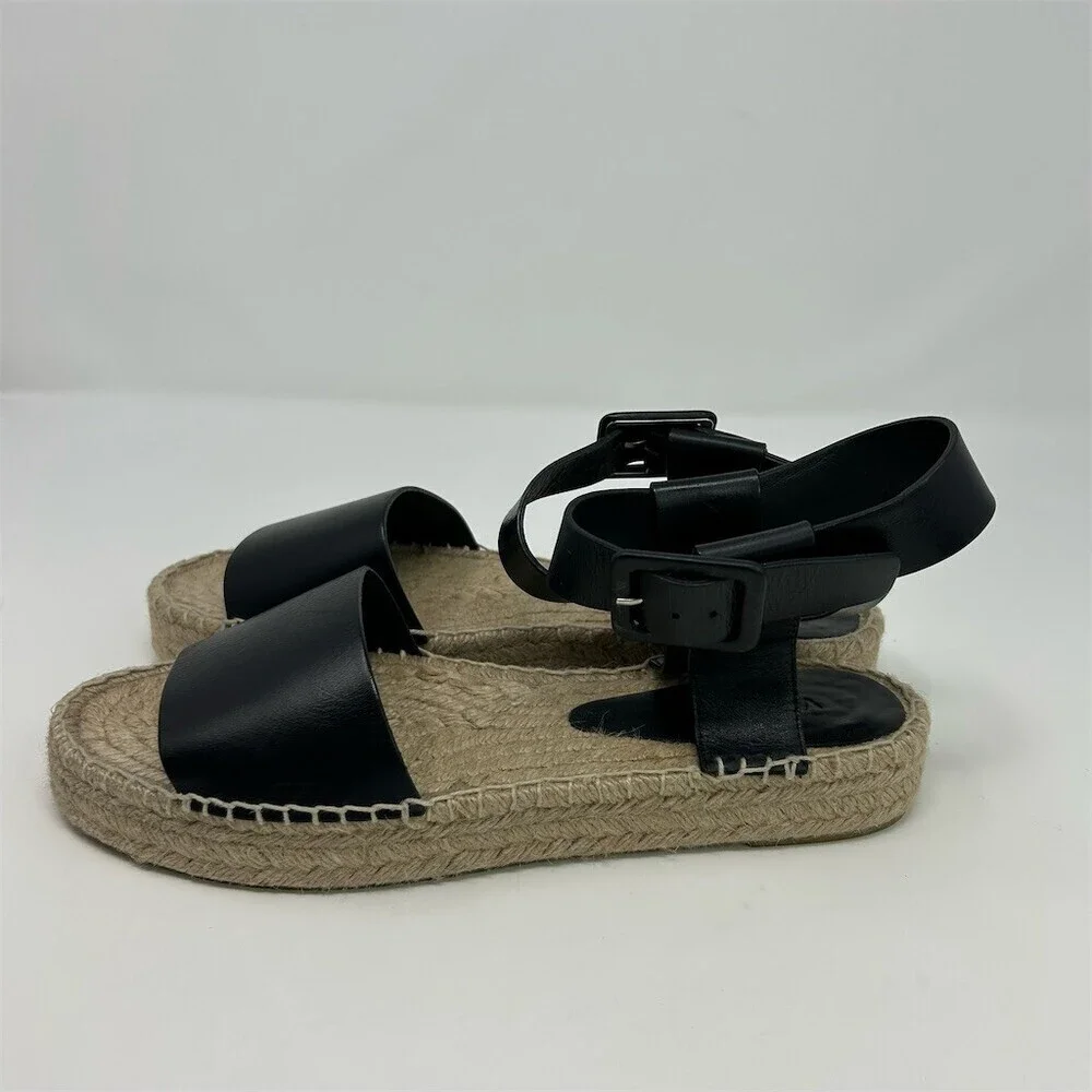 Vince Edie Platform Espadrille Sandals Womens Black Ankle Strap Buckle Size 10