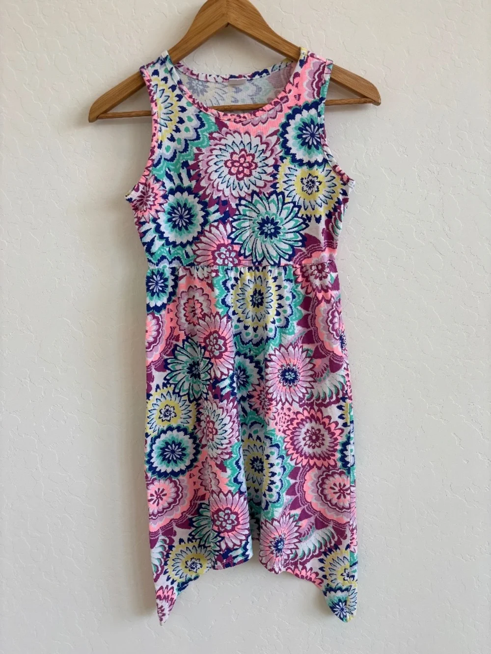 Gymboree Girls Multi-Color Floral Medallion Sharkbite Hem Dress, Size L (10/12)