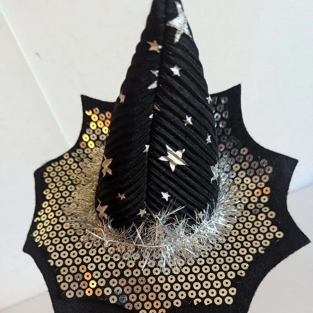 NWT Silver Stars Mini Witch Hat Floral Pick Sequins Ashland Halloween Decoration