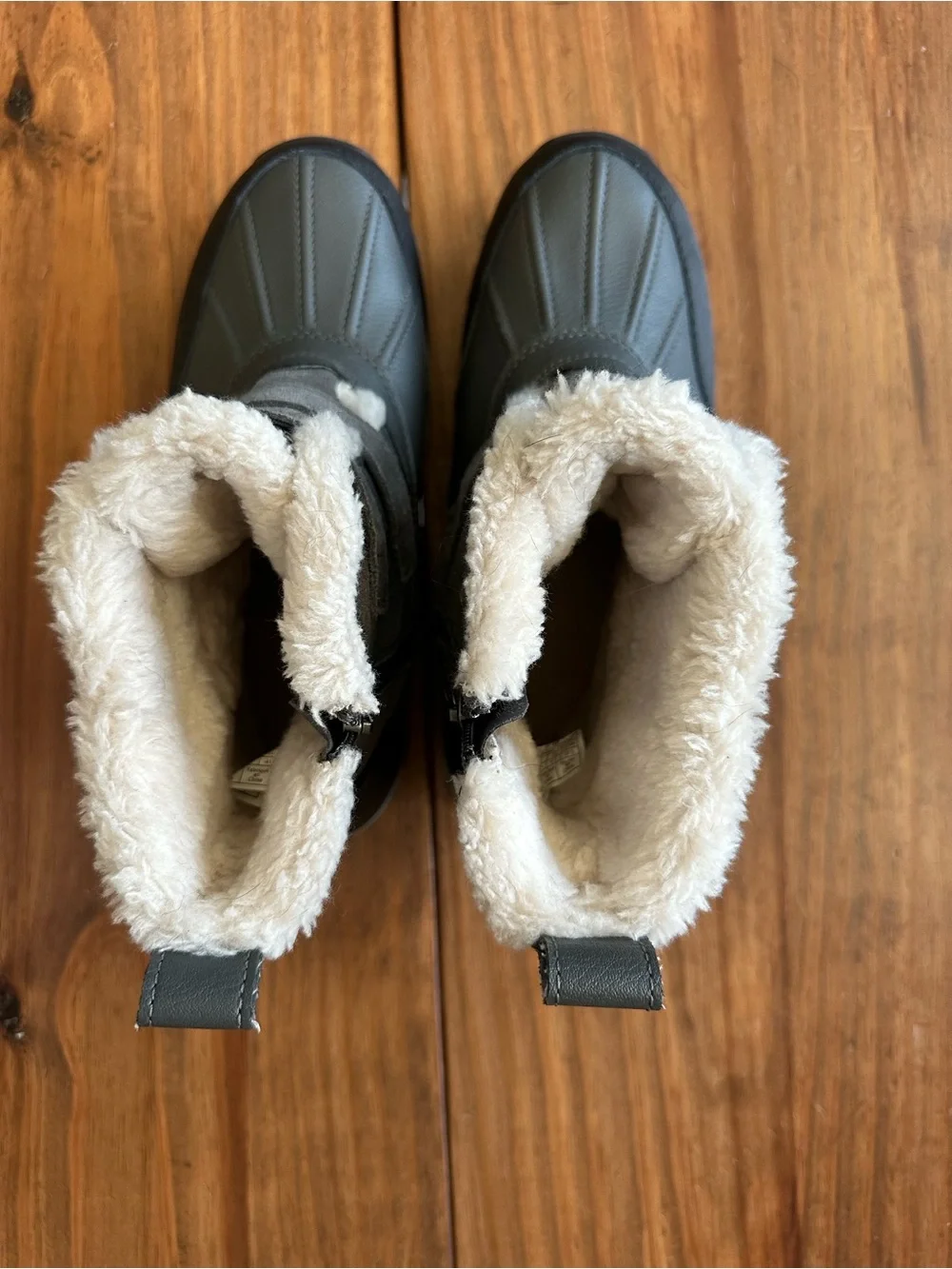 Koolaburra Gray and Black Faux Fur Winter Boots with Buckle Straps
