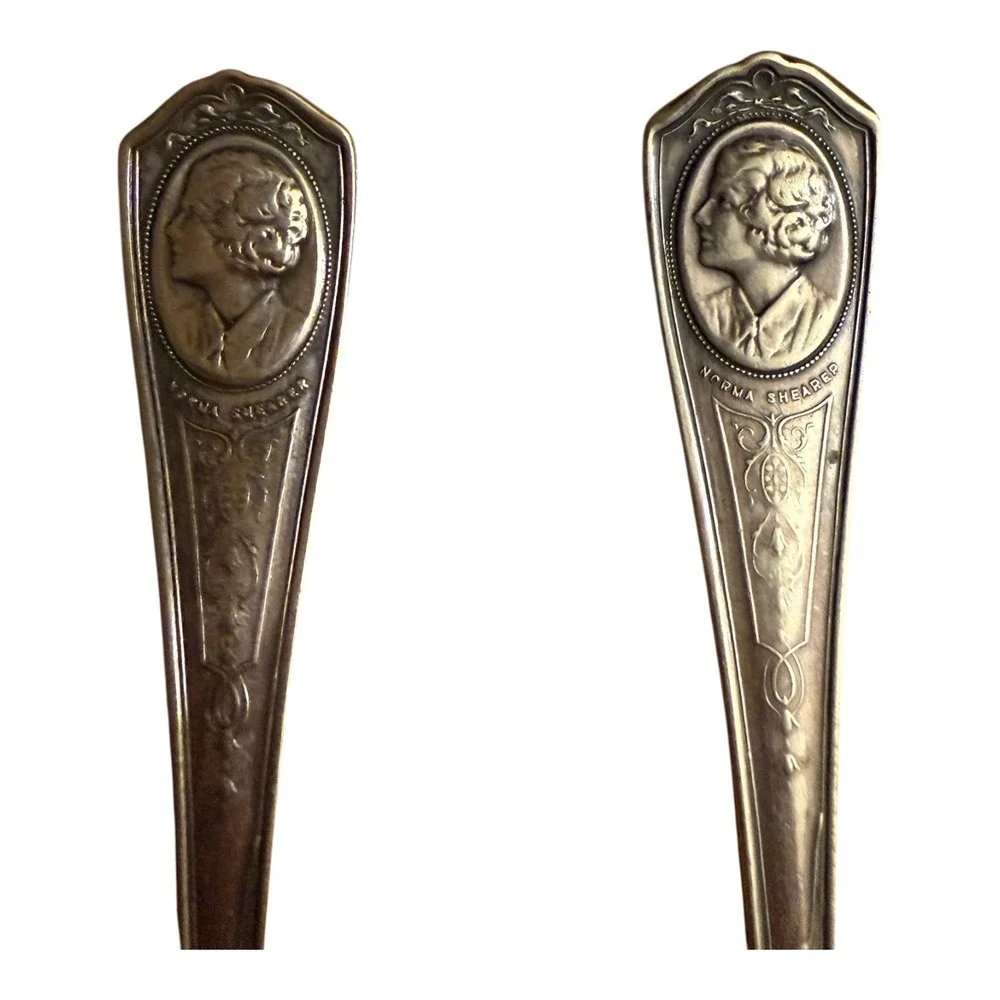 Vintage Norma Shearer‎ Commemorative Spoon Set Ornate Portrait Embossed