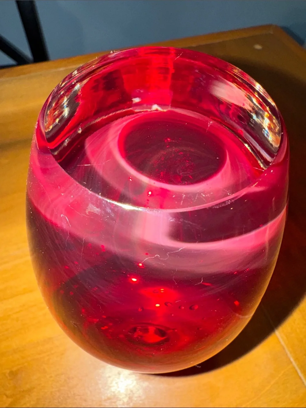 Murano SEGUSO Ca’ d Oro Glass Vase Ruby Red Sommerso glows 5.5” tall