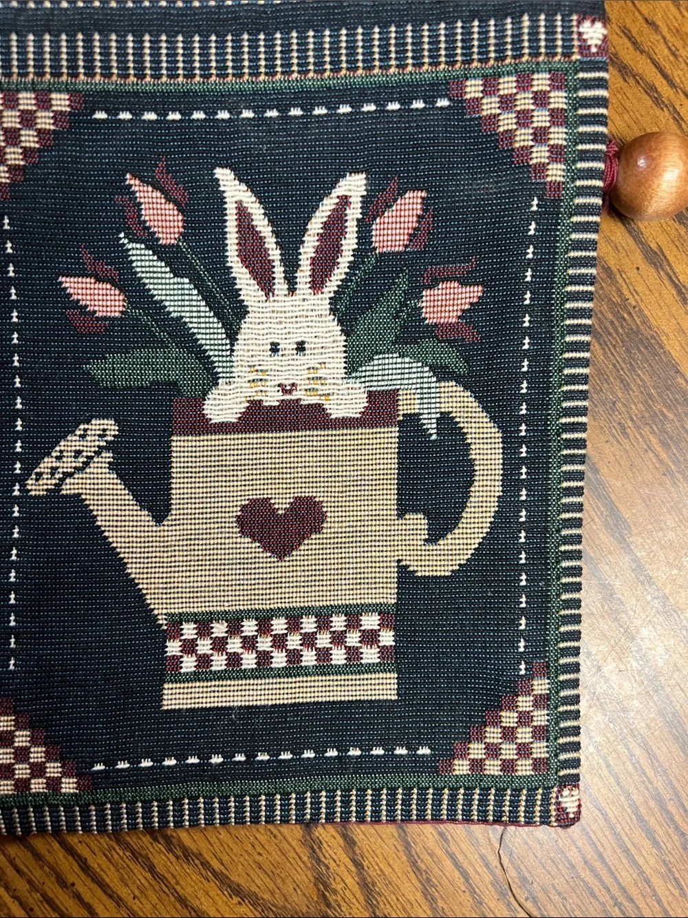 Vertical Cottage Bunny & Berries Wall Tapestry - Pink and Black