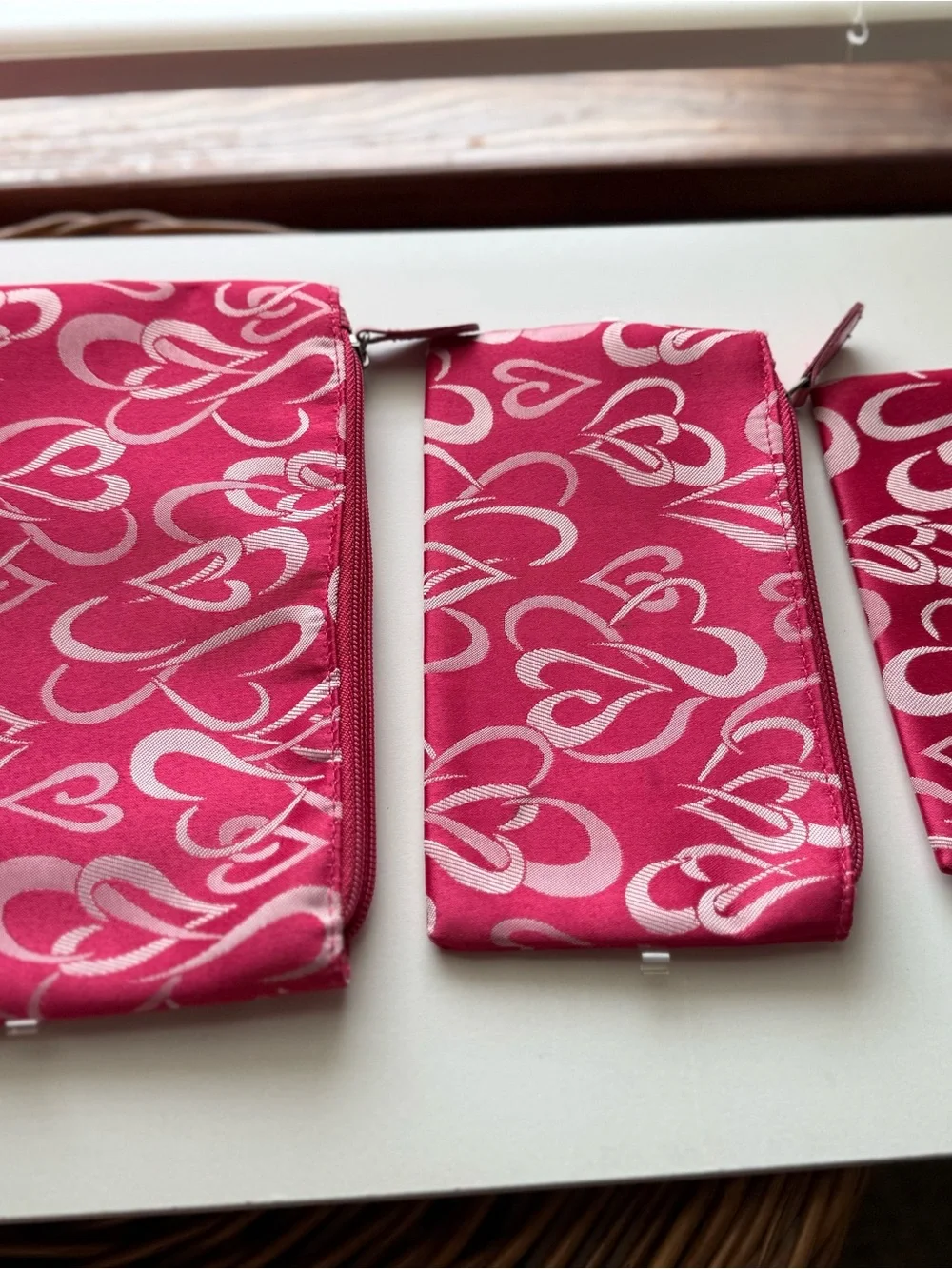 Pink Patterned Cosmetic Train Case with Matching Pouch - Pink