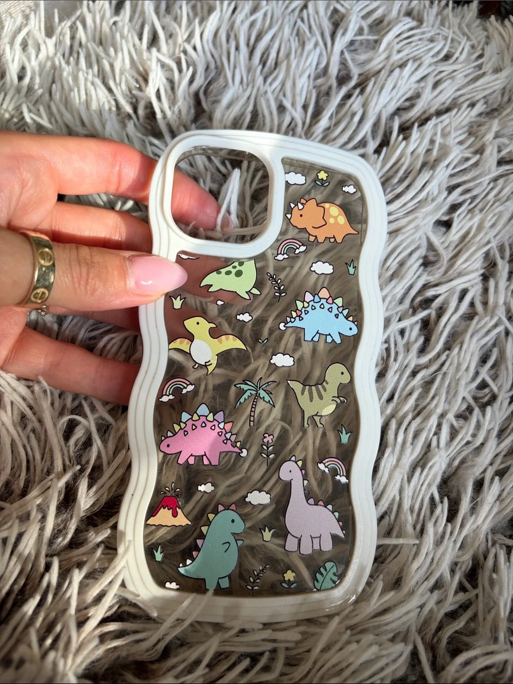 Cute Pastel Dinosaur iPhone 13 Case - White Trim
