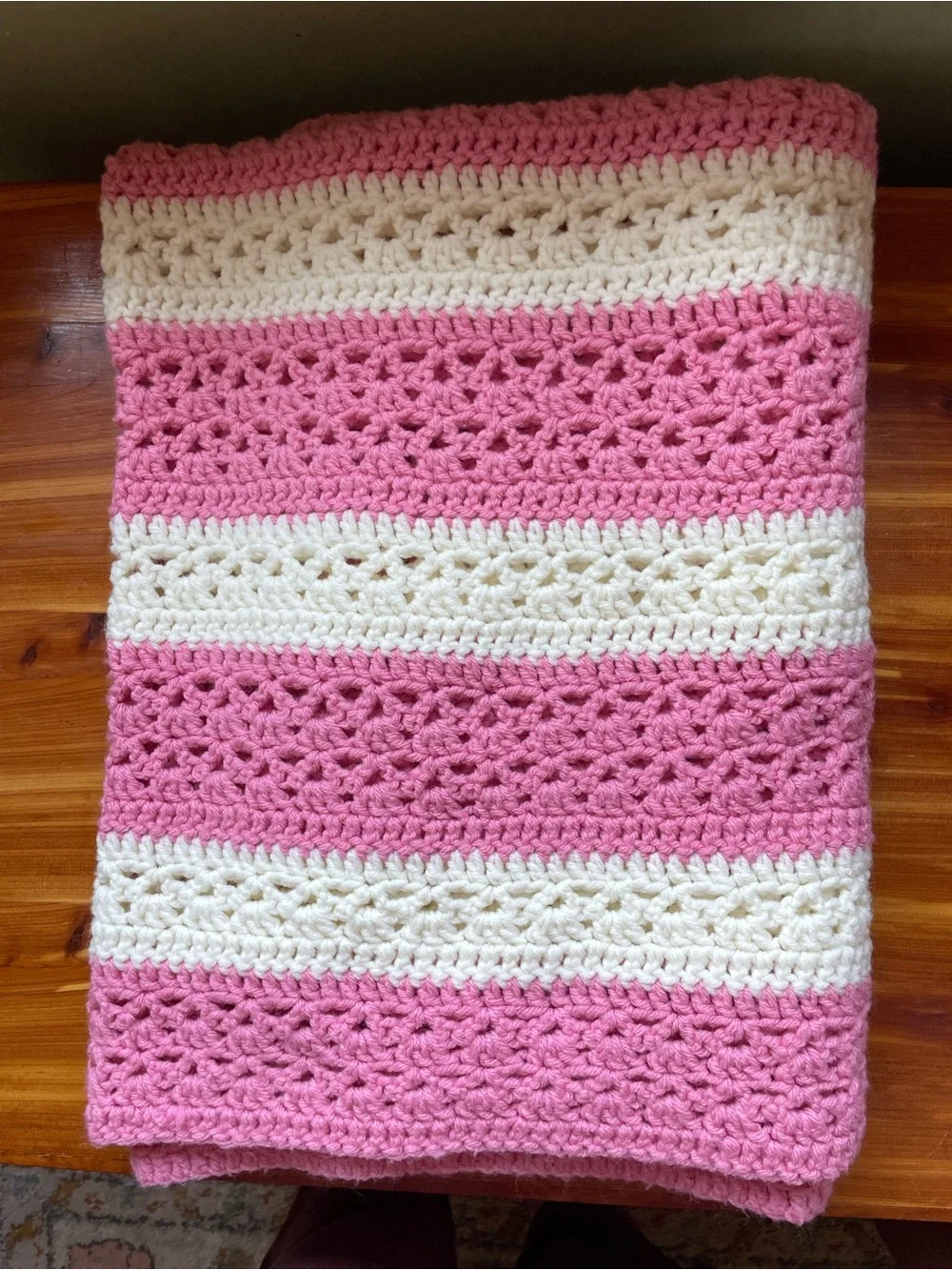 Handmade Pink and Cream Crochet Blanket