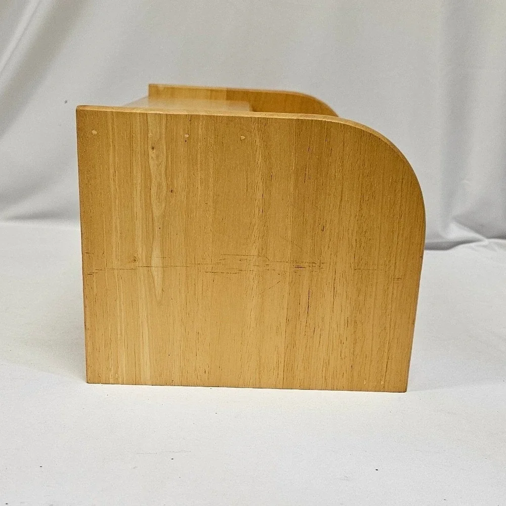 Vintage Wooden Roll Top Bread Box Natural Wood Kitchen Countertop Storage Bin