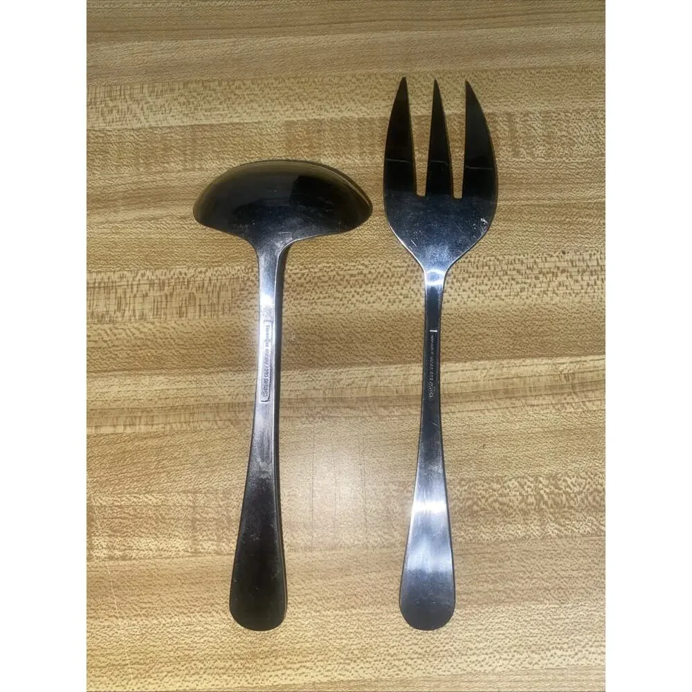 Set Of 2 Oneida Silver Wyndham (Stainless) Flatware Serving Fork & Ladle