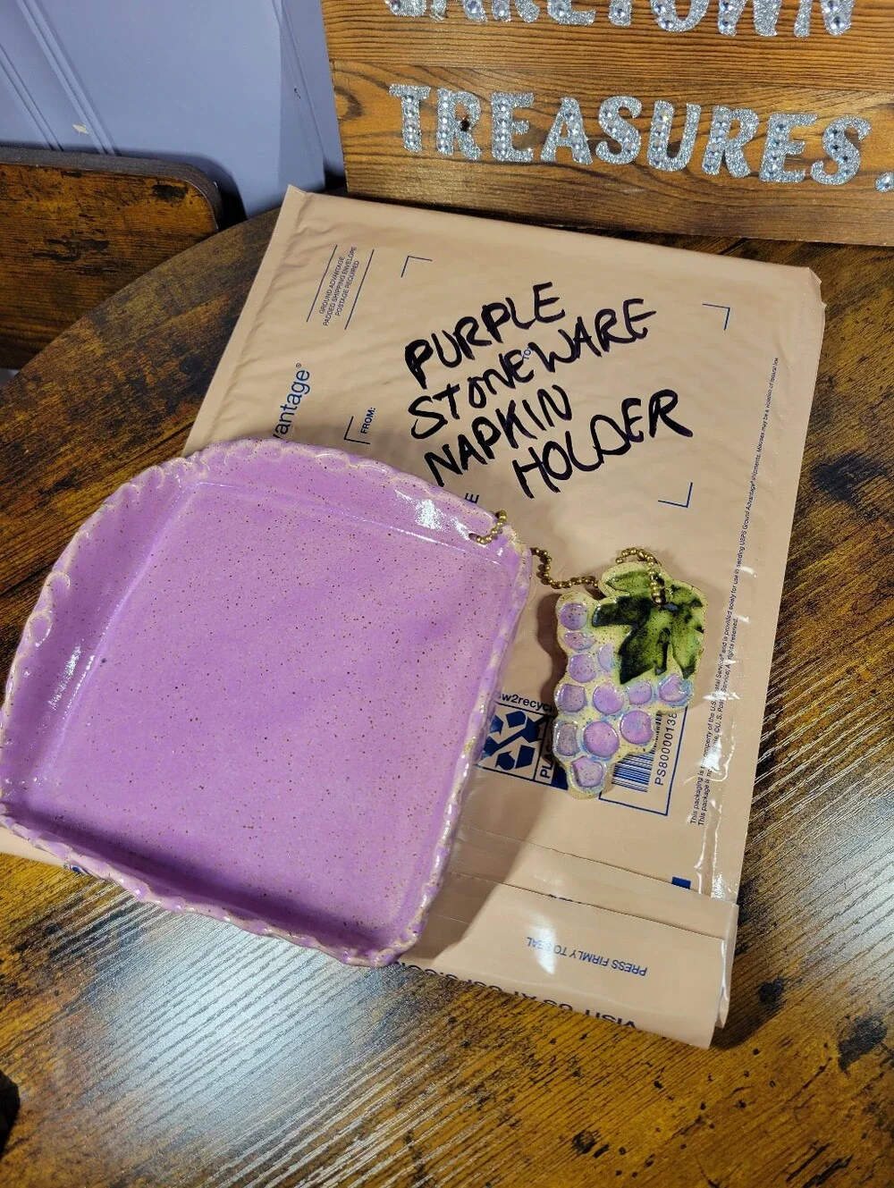 Handmade Square stoneware grape napkin holder