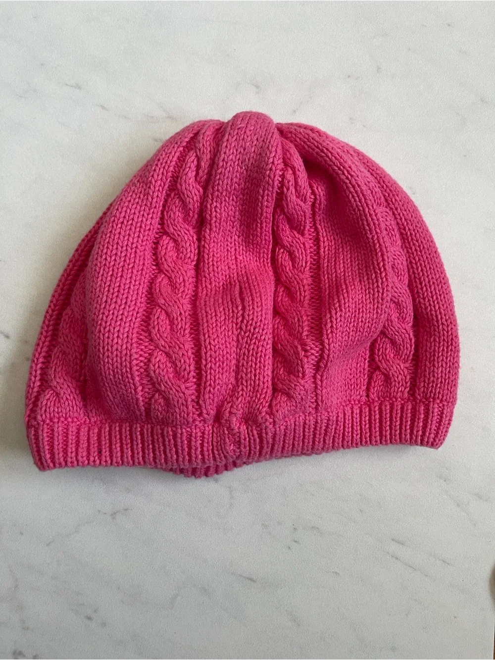 Gymboree Bright Pink Knit Beanie with Polka Dot Flower