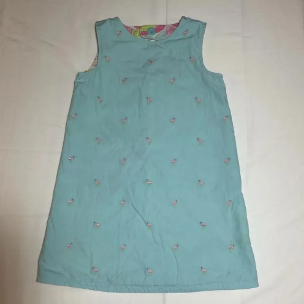 Gymboree Girls 4 Floral Flamingo Embroidered Reversible Sleeveless A-line Dress