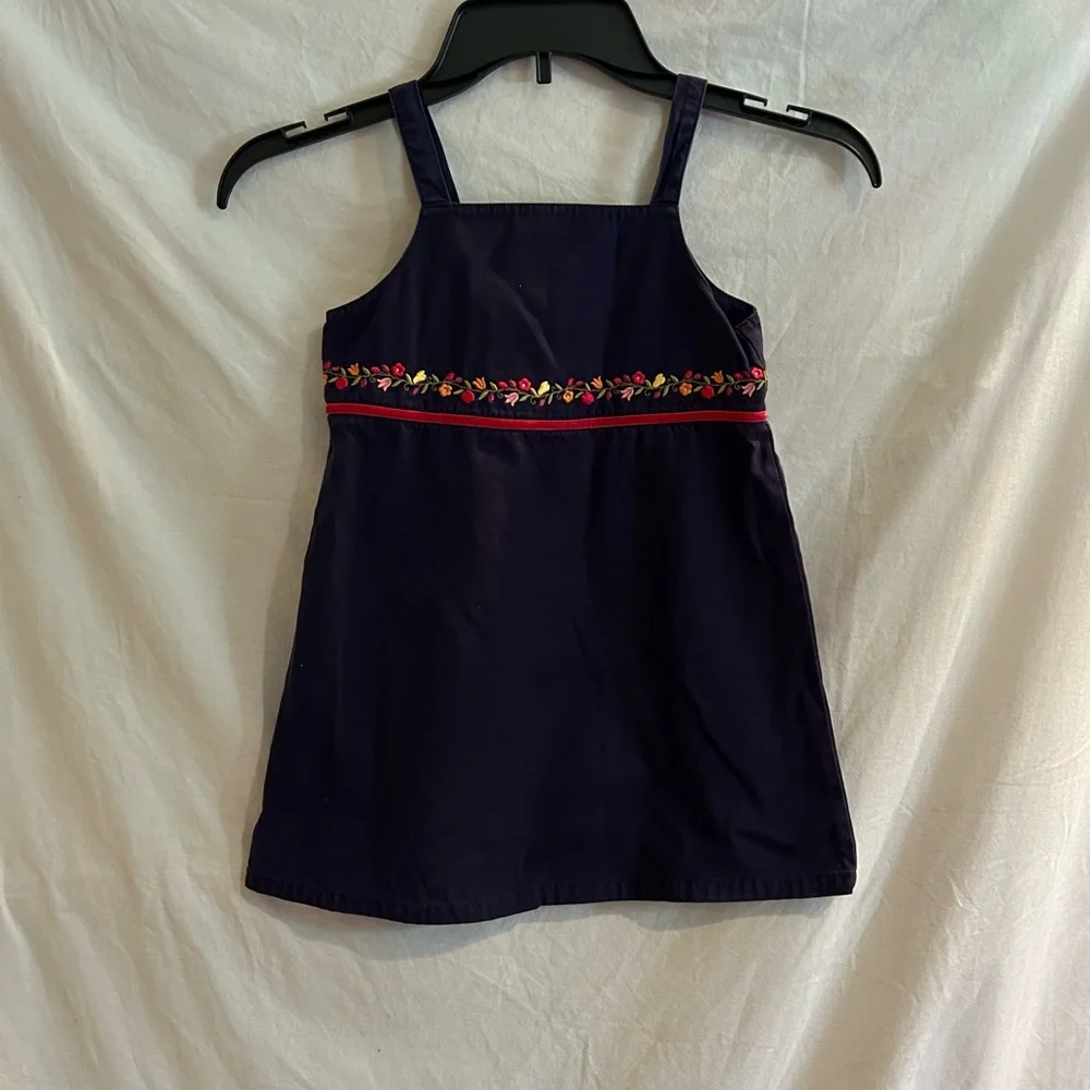 Gymboree Vintage 2002 Girls Size 4 Navy Blue Tank Dress Embroidered Flowers